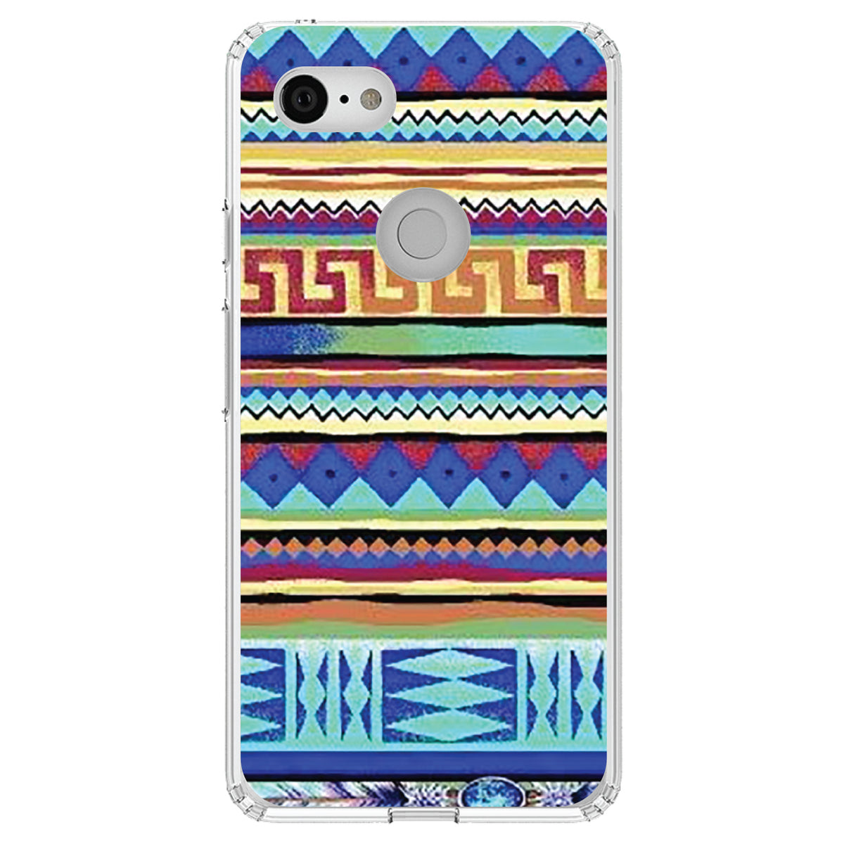 Blue Red Yellow Tribal Print Clear Shockproof iPhone Case, view 21