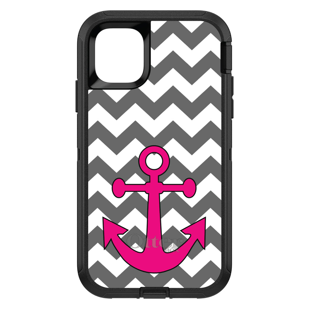 Grey White Pink Chevron Anchor OtterBox Defender Case for iPhone & Galaxy, view 2