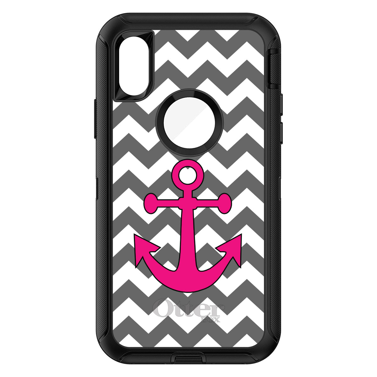 Grey White Pink Chevron Anchor OtterBox Defender Case for iPhone & Galaxy, view 3