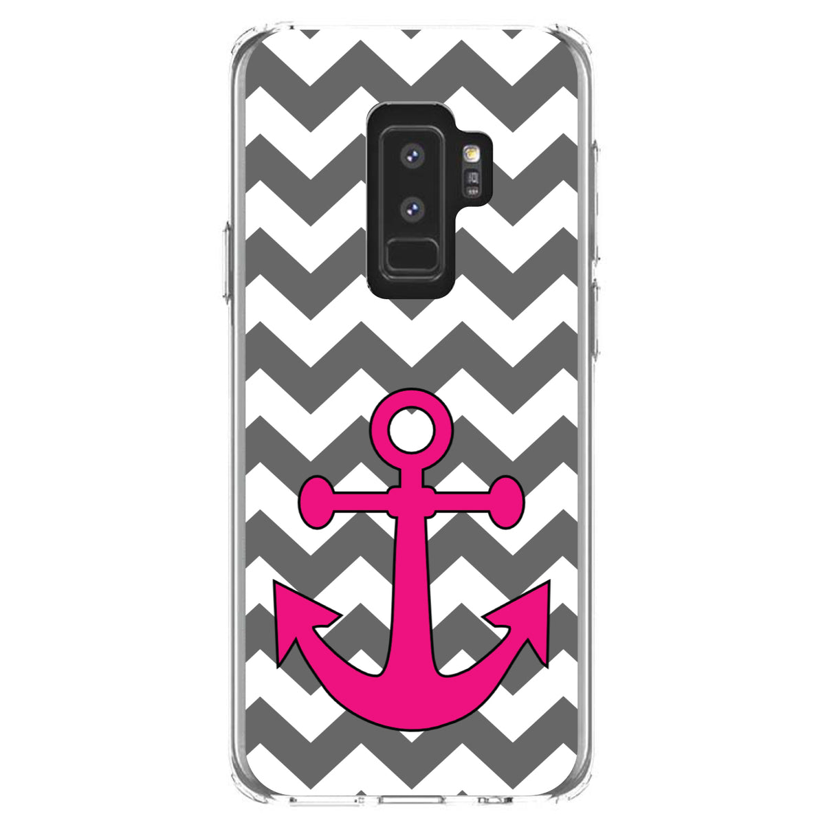 Grey White Pink Chevron Anchor Clear Shockproof iPhone Case, view 20