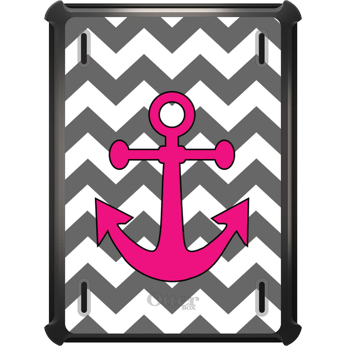 DistinctInk™ OtterBox Defender Series Case for Apple iPad / iPad Pro / iPad Air / iPad Mini - Grey White Pink Chevron Anchor