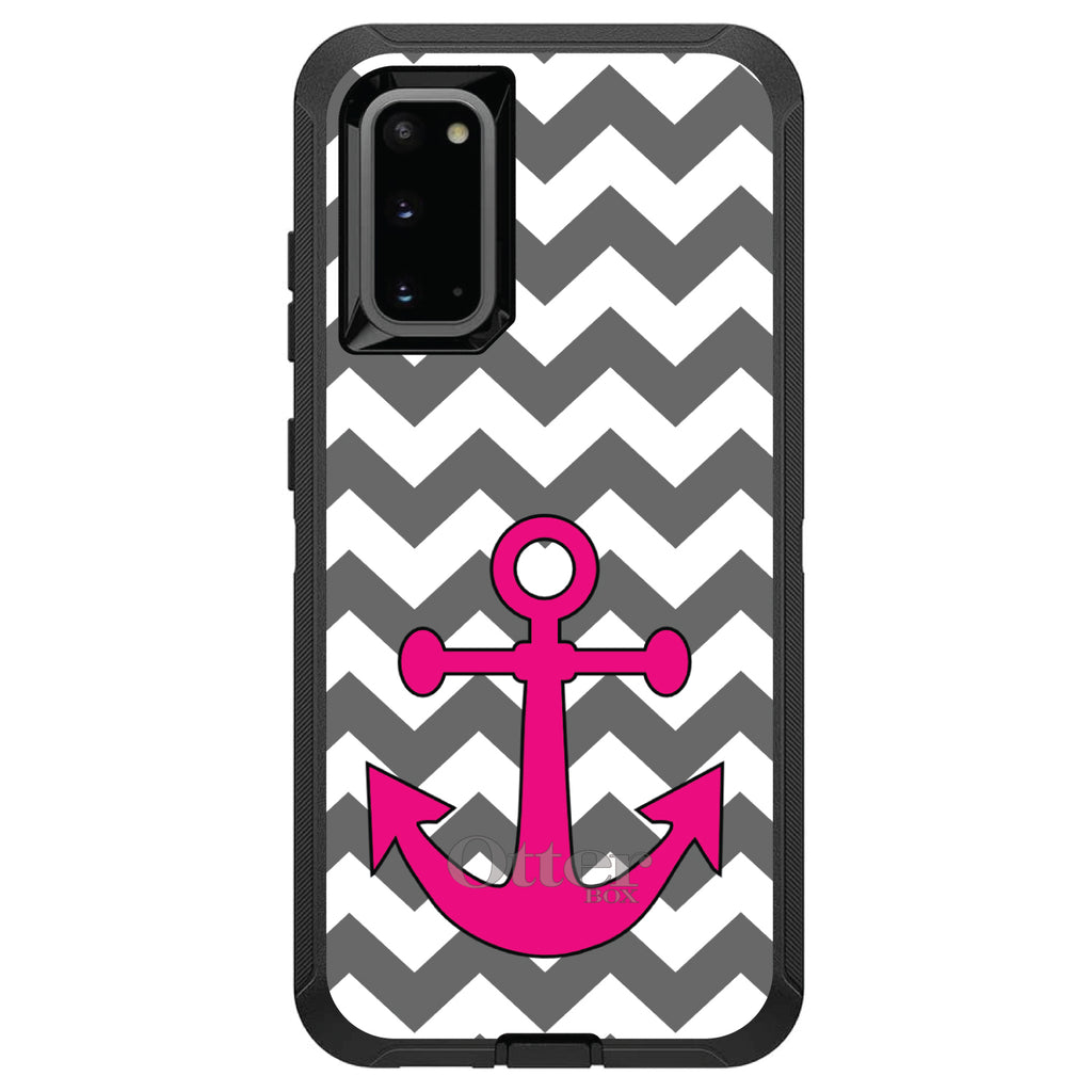 Grey White Pink Chevron Anchor OtterBox Defender Case for iPhone & Galaxy, view 8