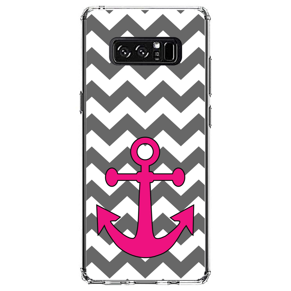 Grey White Pink Chevron Anchor Clear Shockproof iPhone Case, view 12