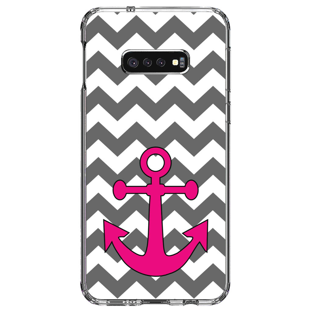 Grey White Pink Chevron Anchor Clear Shockproof iPhone Case, view 18