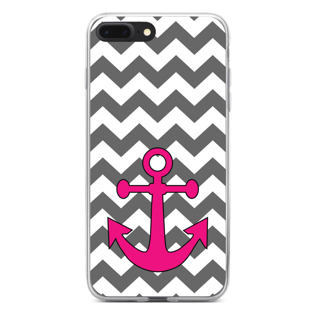 Grey White Pink Chevron Anchor Clear Shockproof iPhone Case, view 6