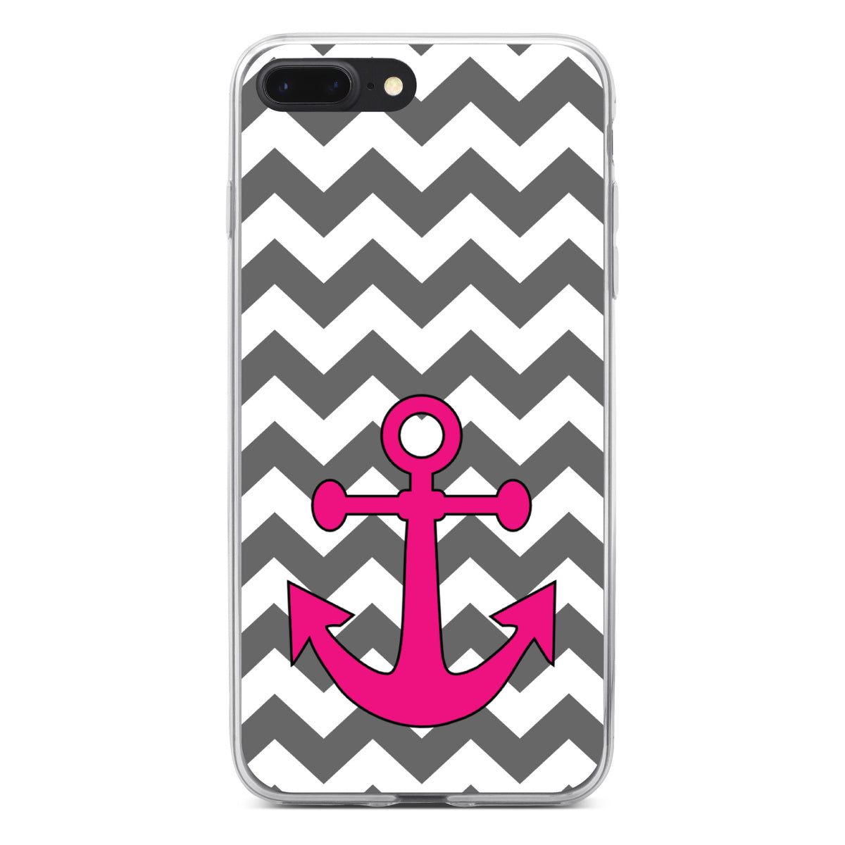 Grey White Pink Chevron Anchor Clear Shockproof iPhone Case, view 6