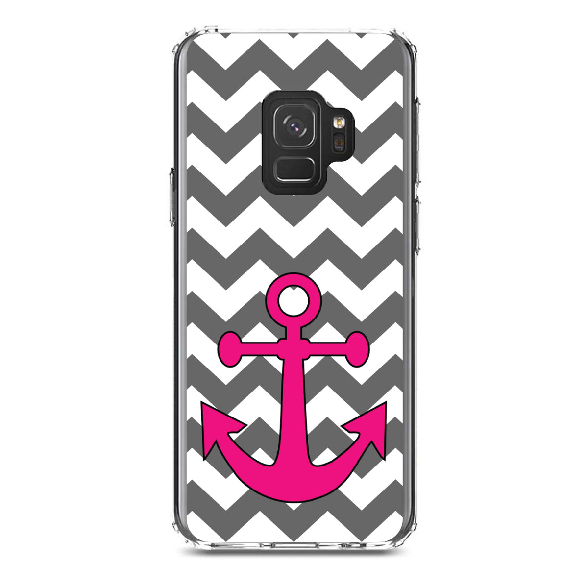 Grey White Pink Chevron Anchor Clear Shockproof iPhone Case, view 19