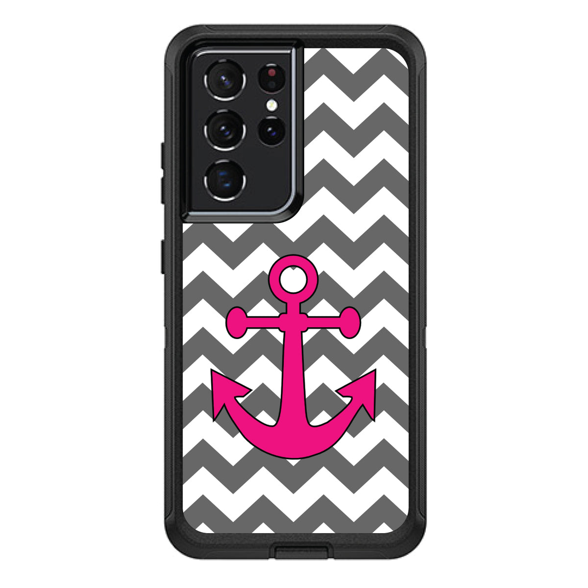 Grey White Pink Chevron Anchor OtterBox Defender Case for iPhone & Galaxy, view 7