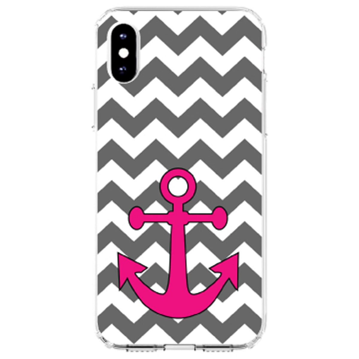 Grey White Pink Chevron Anchor Clear Shockproof iPhone Case, view 3
