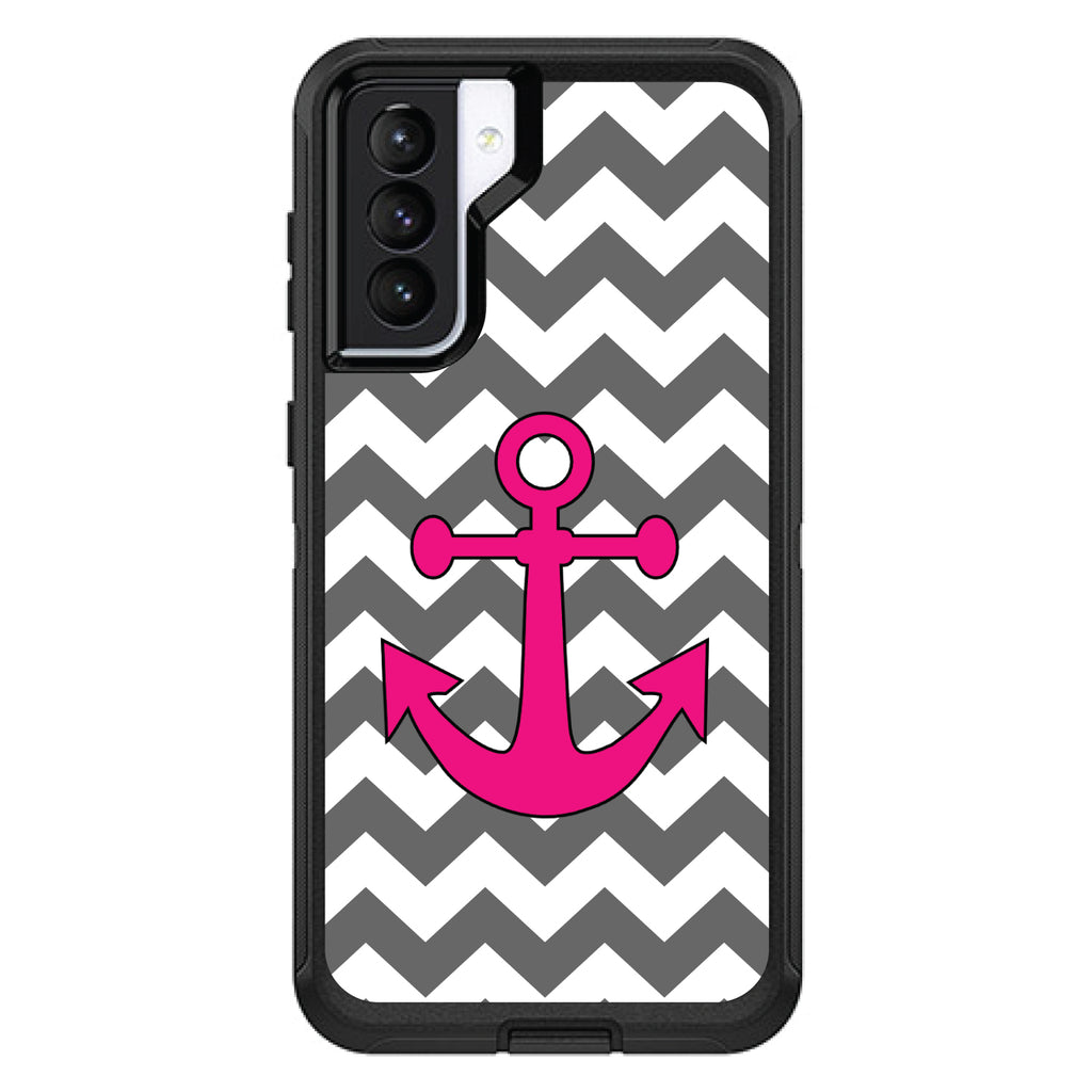 Grey White Pink Chevron Anchor OtterBox Defender Case for iPhone & Galaxy, view 5