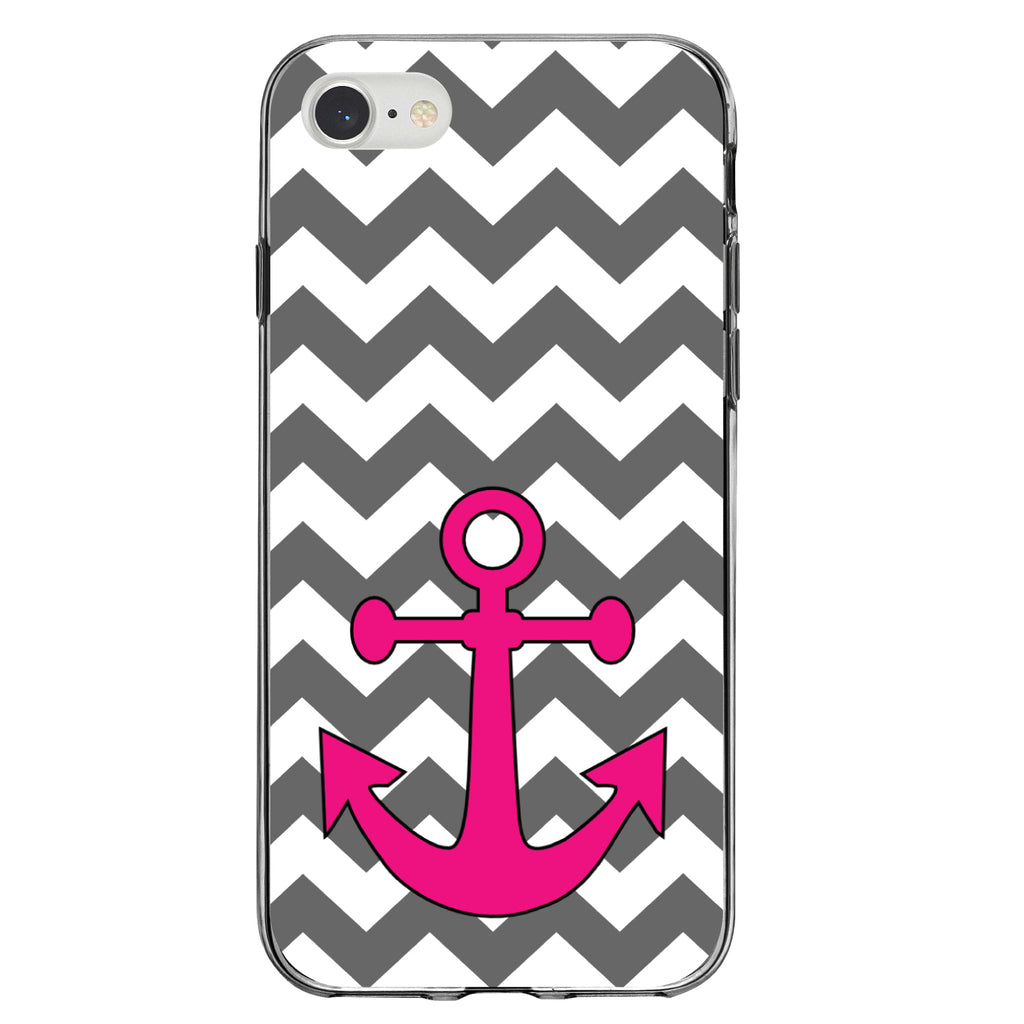 Grey White Pink Chevron Anchor Clear Shockproof iPhone Case, view 5