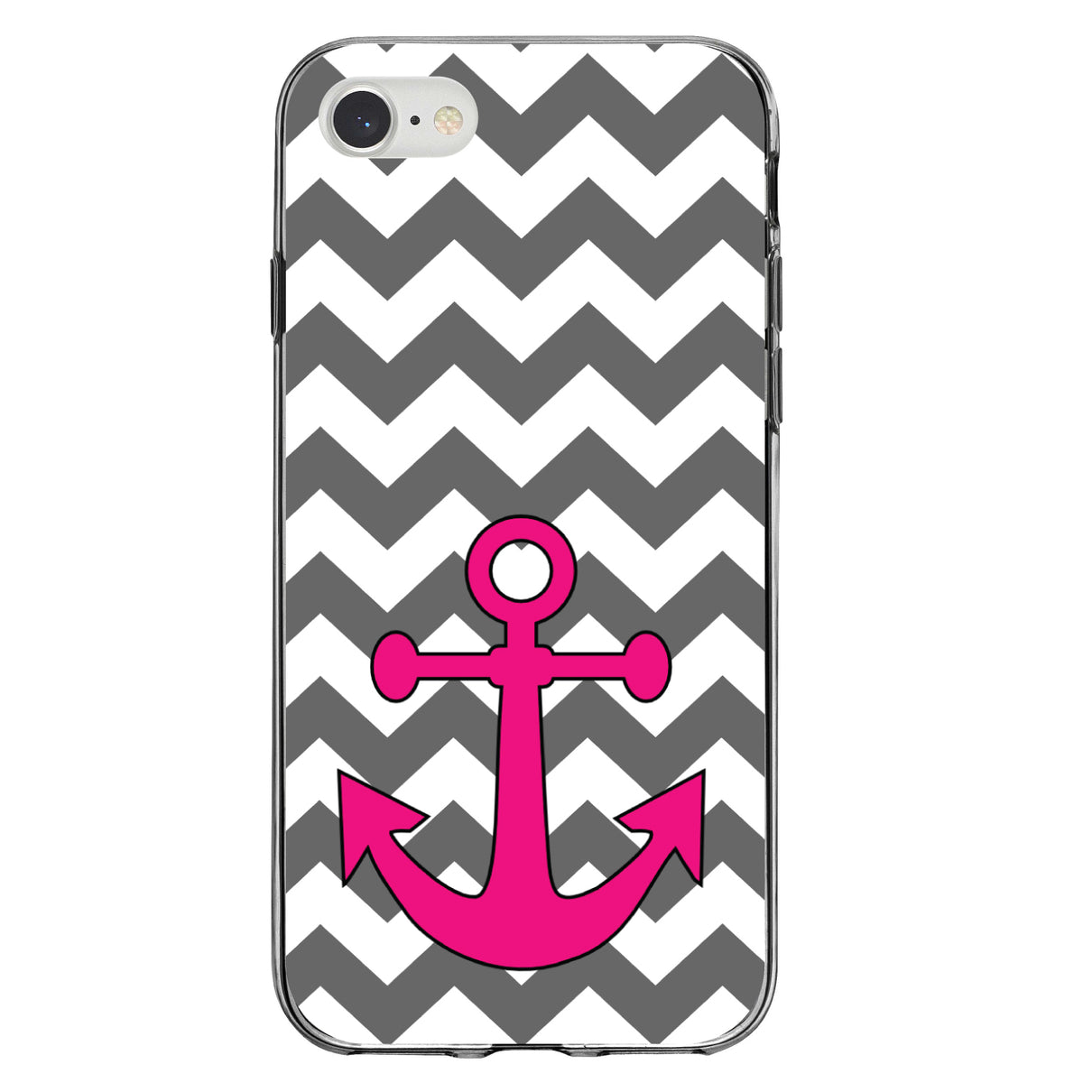 Grey White Pink Chevron Anchor Clear Shockproof iPhone Case, view 5
