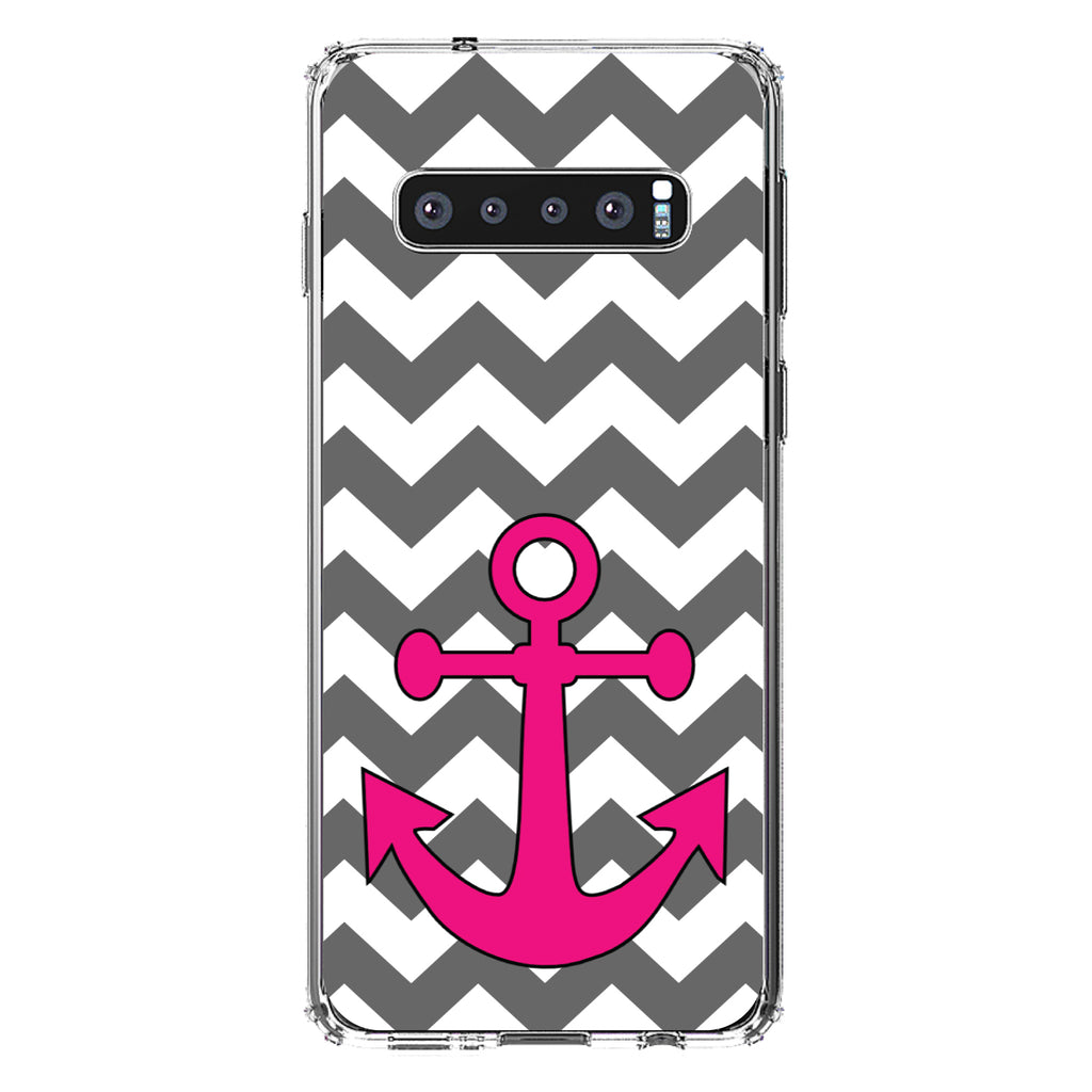 Grey White Pink Chevron Anchor Clear Shockproof iPhone Case, view 17