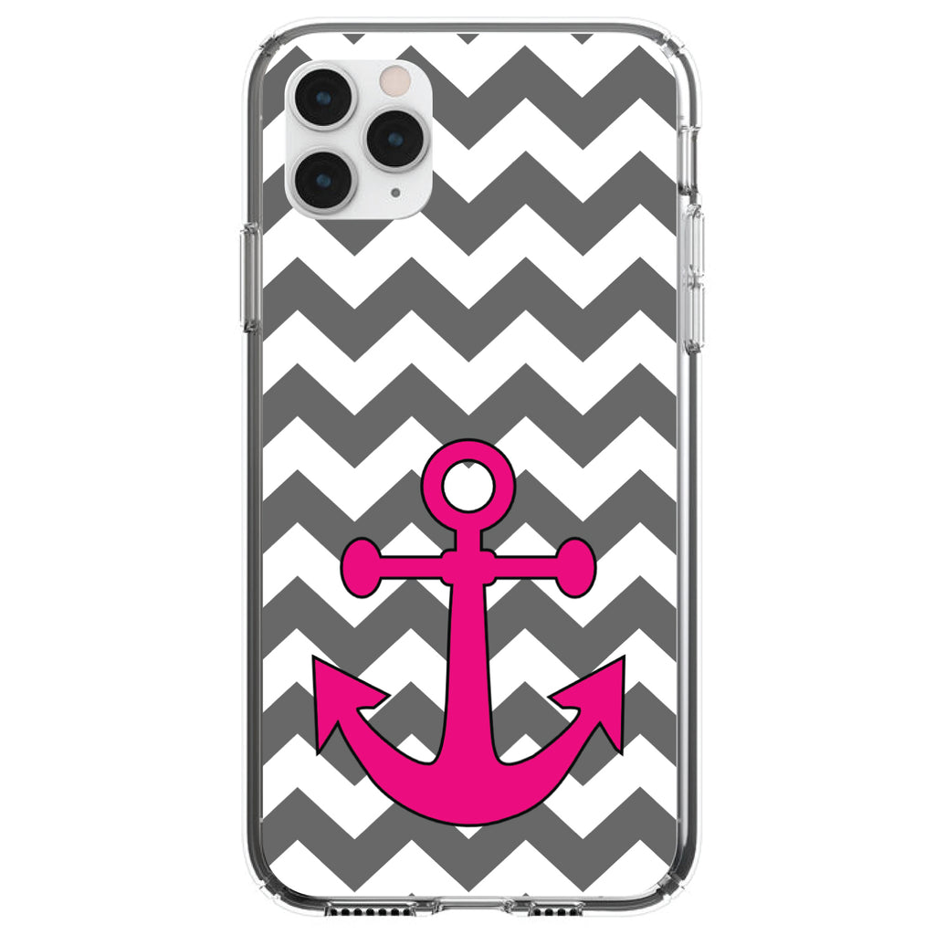 Grey White Pink Chevron Anchor Clear Shockproof iPhone Case