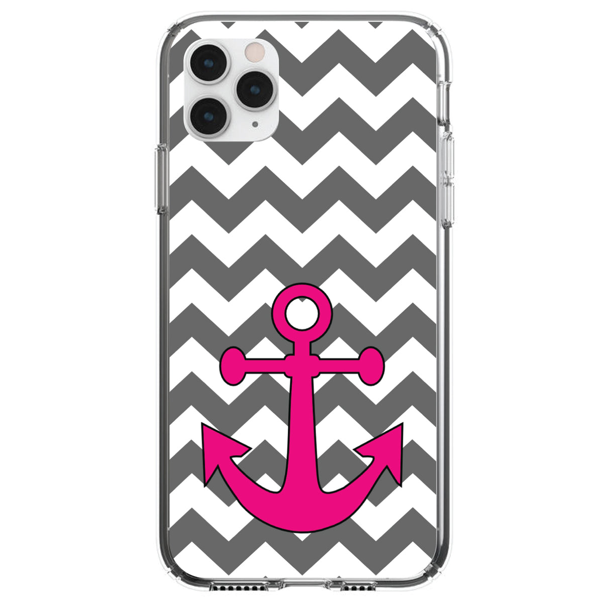 Grey White Pink Chevron Anchor Clear Shockproof iPhone Case
