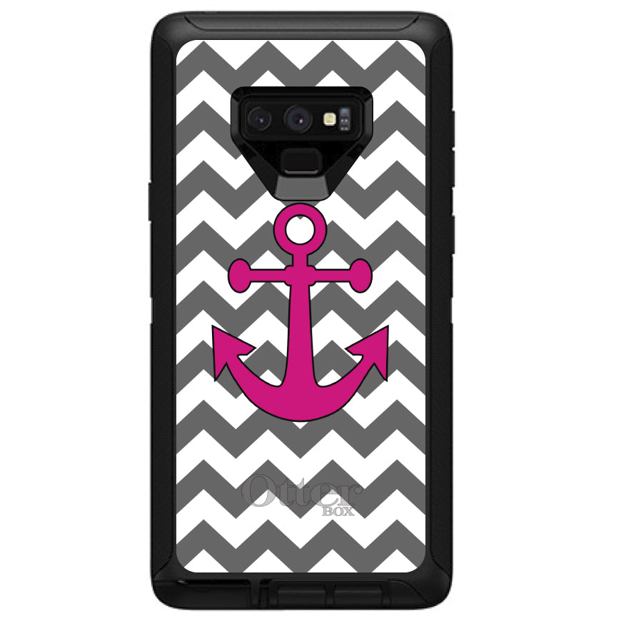 Grey White Pink Chevron Anchor OtterBox Defender Case for iPhone & Galaxy, view 16