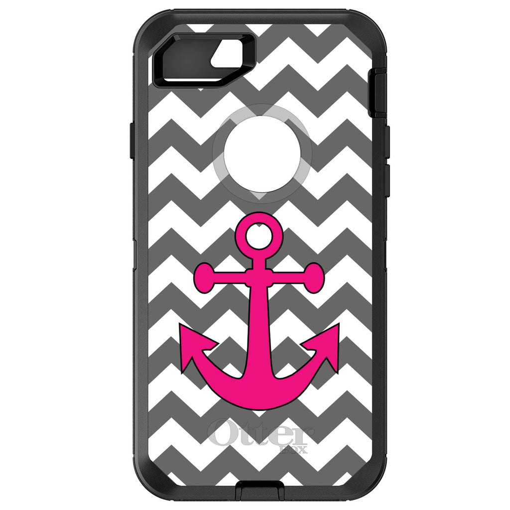 Grey White Pink Chevron Anchor OtterBox Defender Case for iPhone & Galaxy