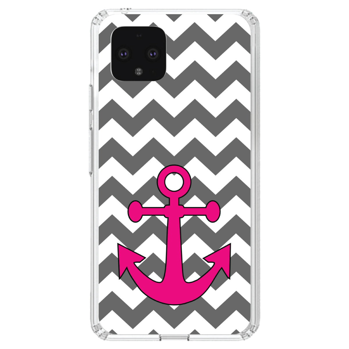 Grey White Pink Chevron Anchor Clear Shockproof iPhone Case, view 24