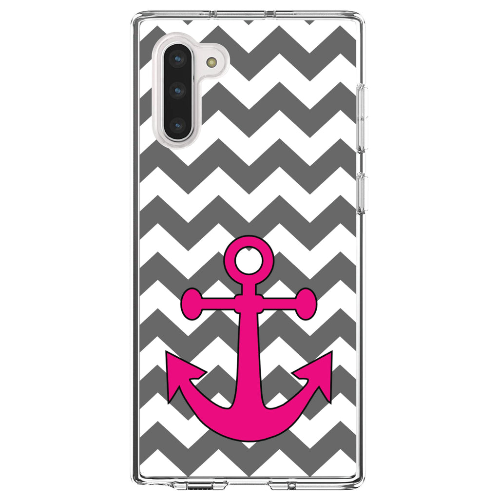 Grey White Pink Chevron Anchor Clear Shockproof iPhone Case, view 9