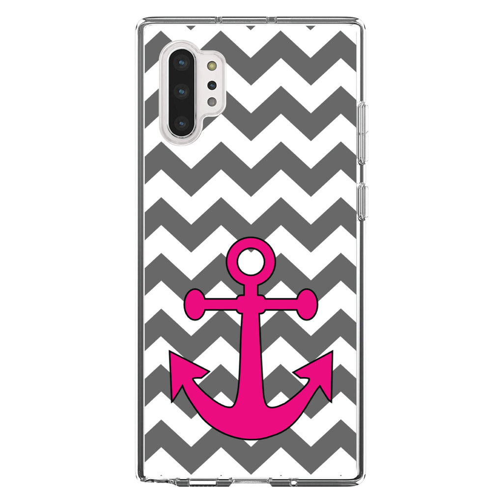 Grey White Pink Chevron Anchor Clear Shockproof iPhone Case, view 10