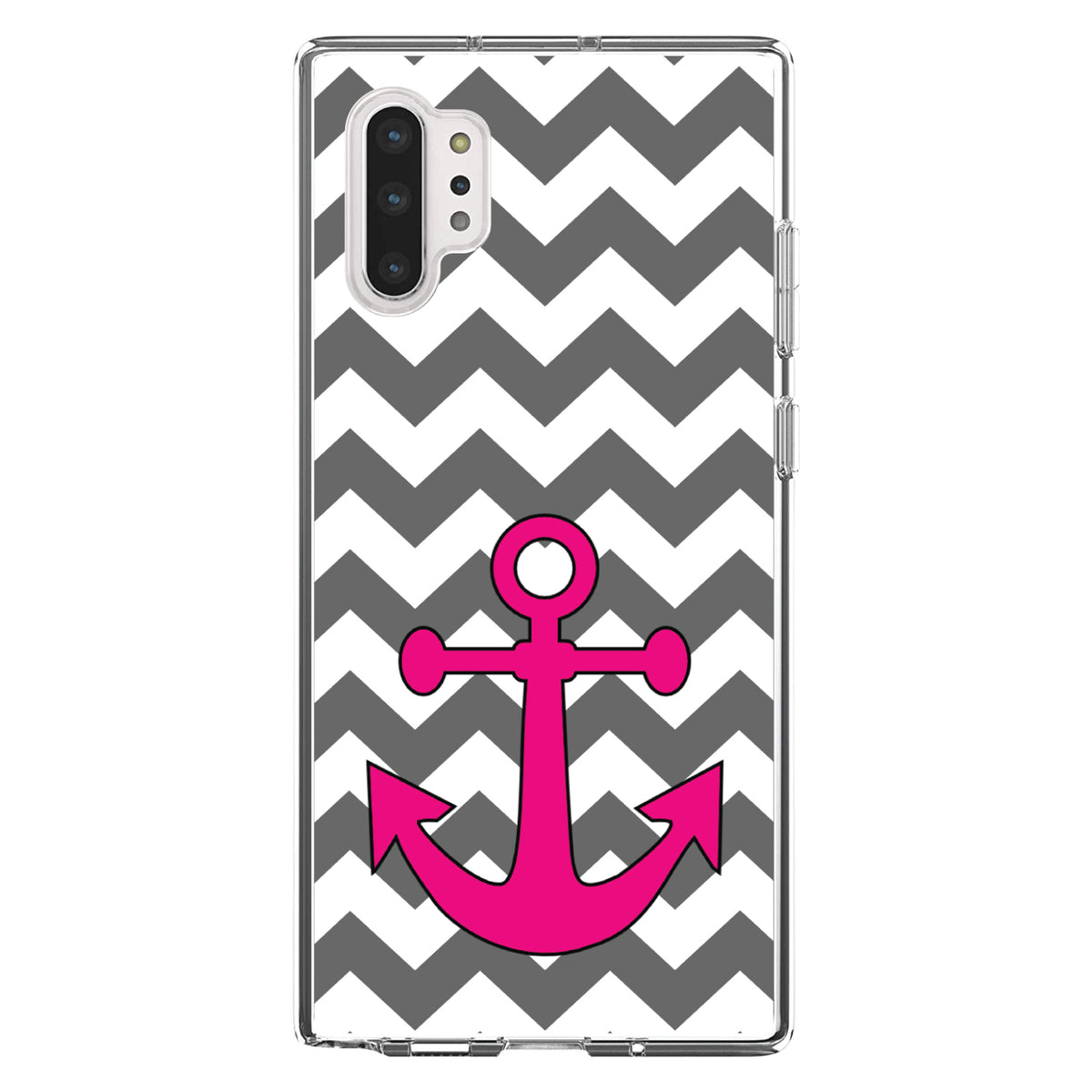 Grey White Pink Chevron Anchor Clear Shockproof iPhone Case, view 10