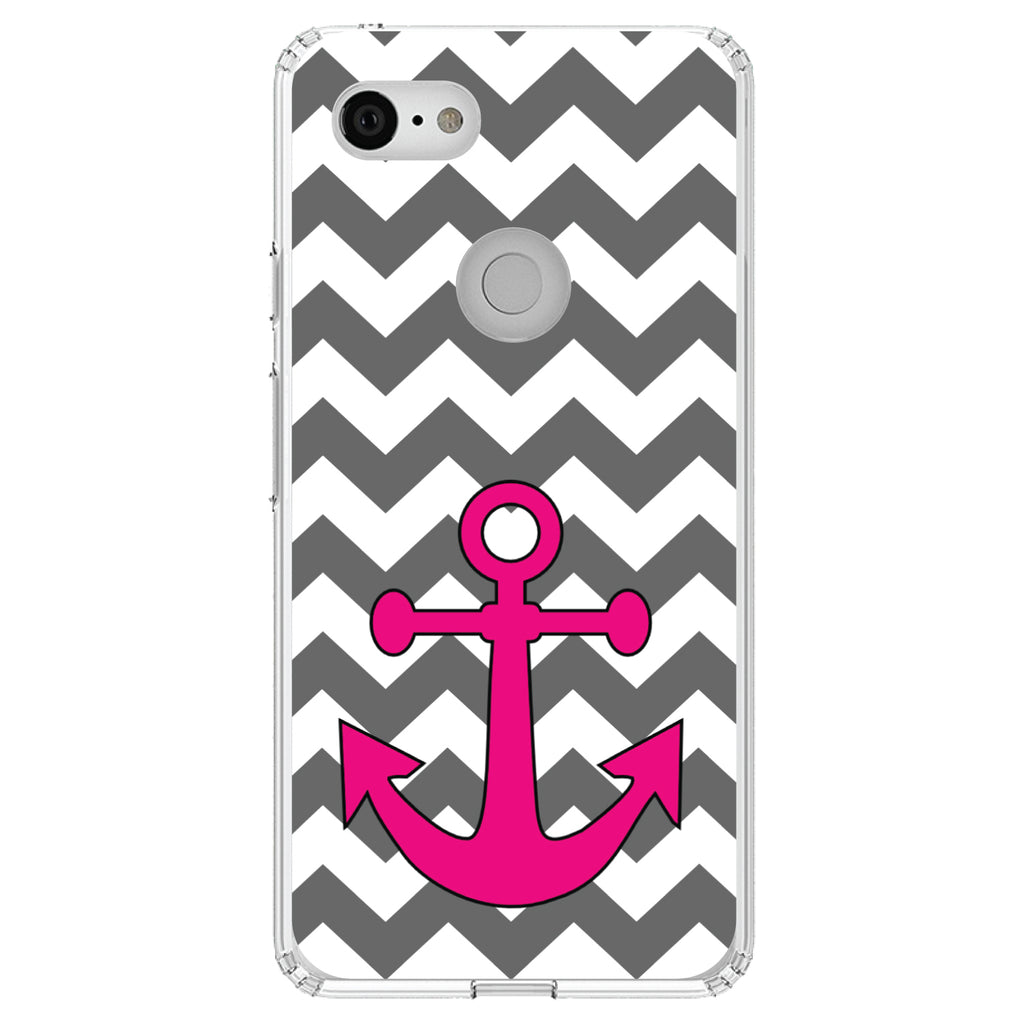 Grey White Pink Chevron Anchor Clear Shockproof iPhone Case, view 22