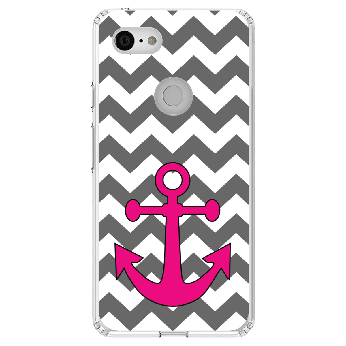 Grey White Pink Chevron Anchor Clear Shockproof iPhone Case, view 22