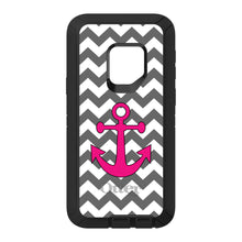 DistinctInk™ OtterBox Defender Series Case for Apple iPhone / Samsung Galaxy / Google Pixel - Grey White Pink Chevron Anchor