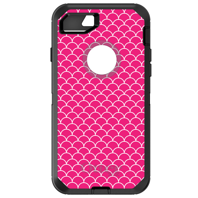 DistinctInk™ OtterBox Defender Series Case for Apple iPhone / Samsung Galaxy / Google Pixel - Hot Pink White Scalloped Pattern