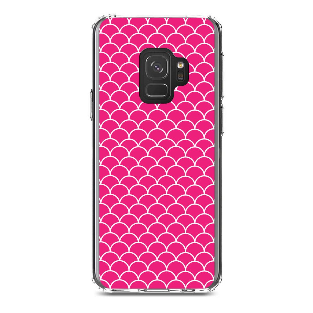 Hot Pink White Scalloped Pattern Clear Shockproof iPhone Case, view 19