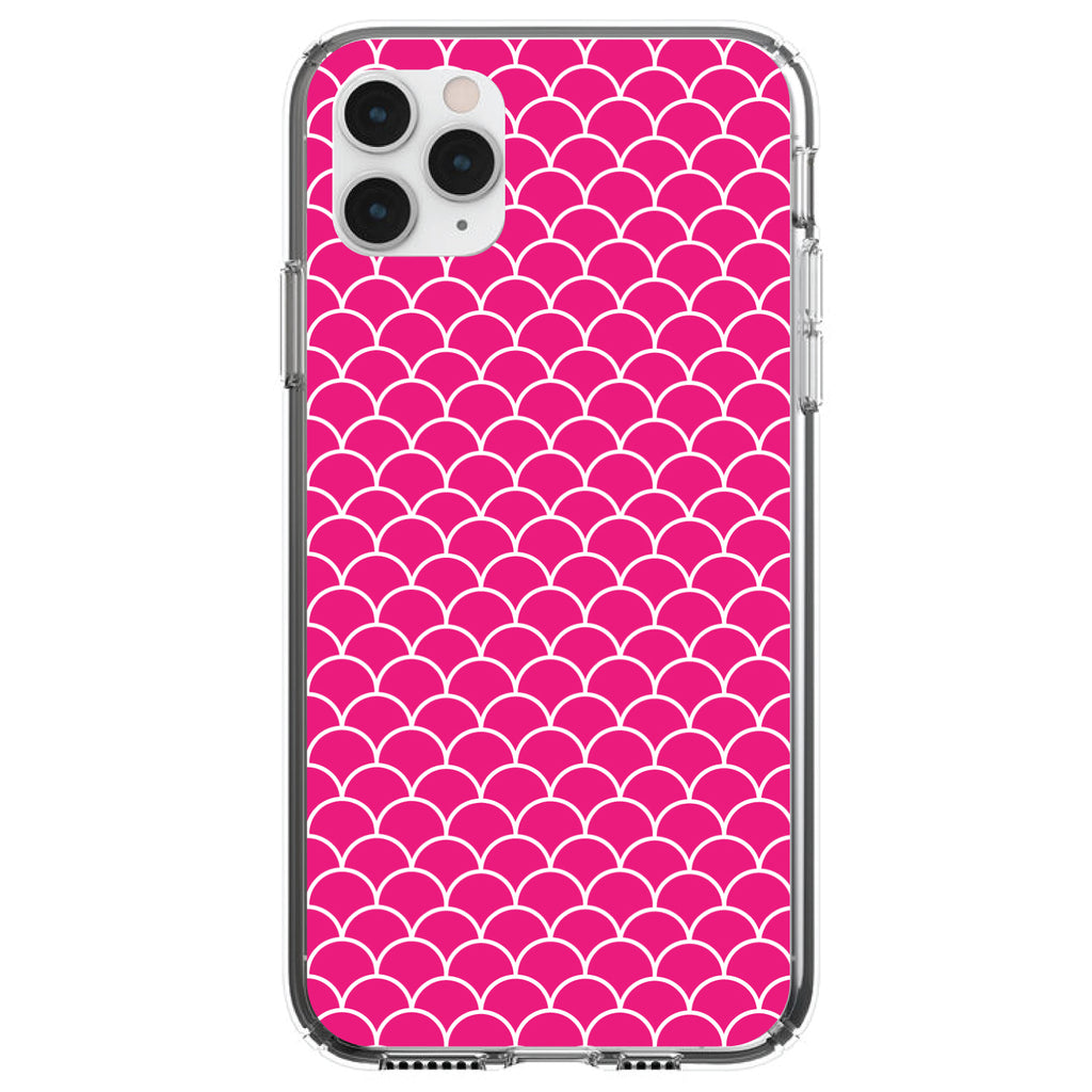 Hot Pink White Scalloped Pattern Clear Shockproof iPhone Case