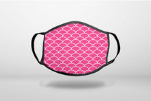 Hot Pink White Scalloped Pattern - 3-Ply Reusable Soft Face Mask Covering, Unisex, Cotton Inner Layer