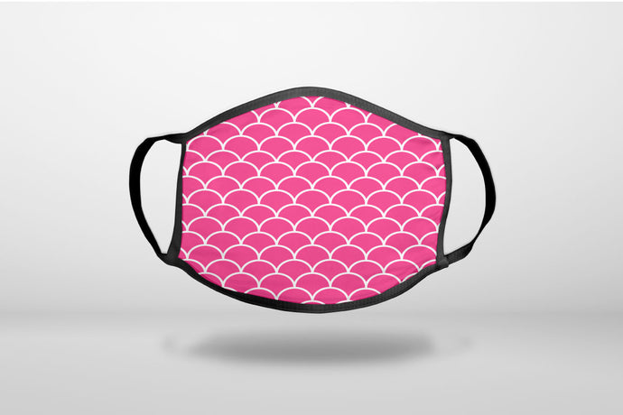 Hot Pink White Scalloped Pattern - 3-Ply Reusable Soft Face Mask Covering, Unisex, Cotton Inner Layer