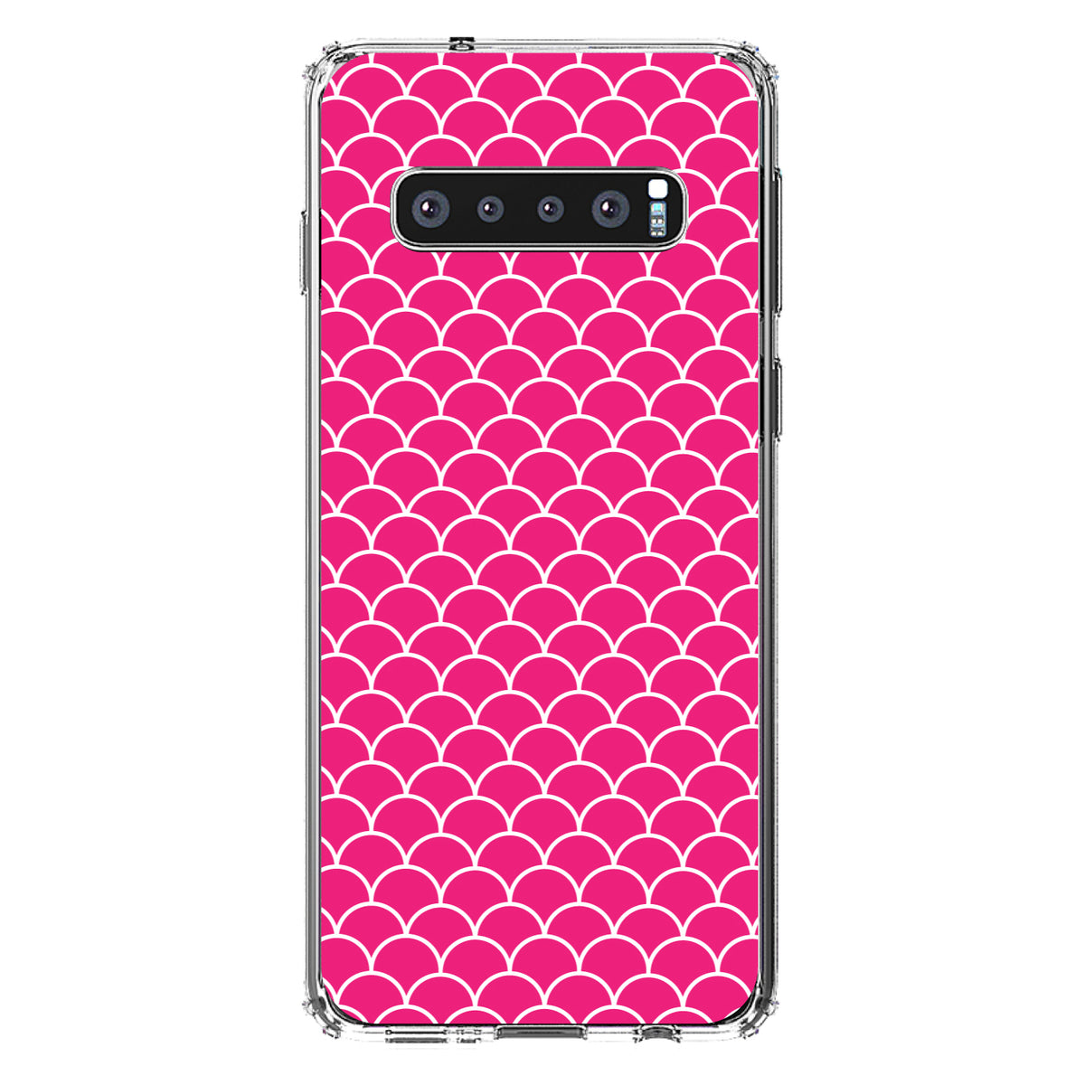 Hot Pink White Scalloped Pattern Clear Shockproof iPhone Case, view 16