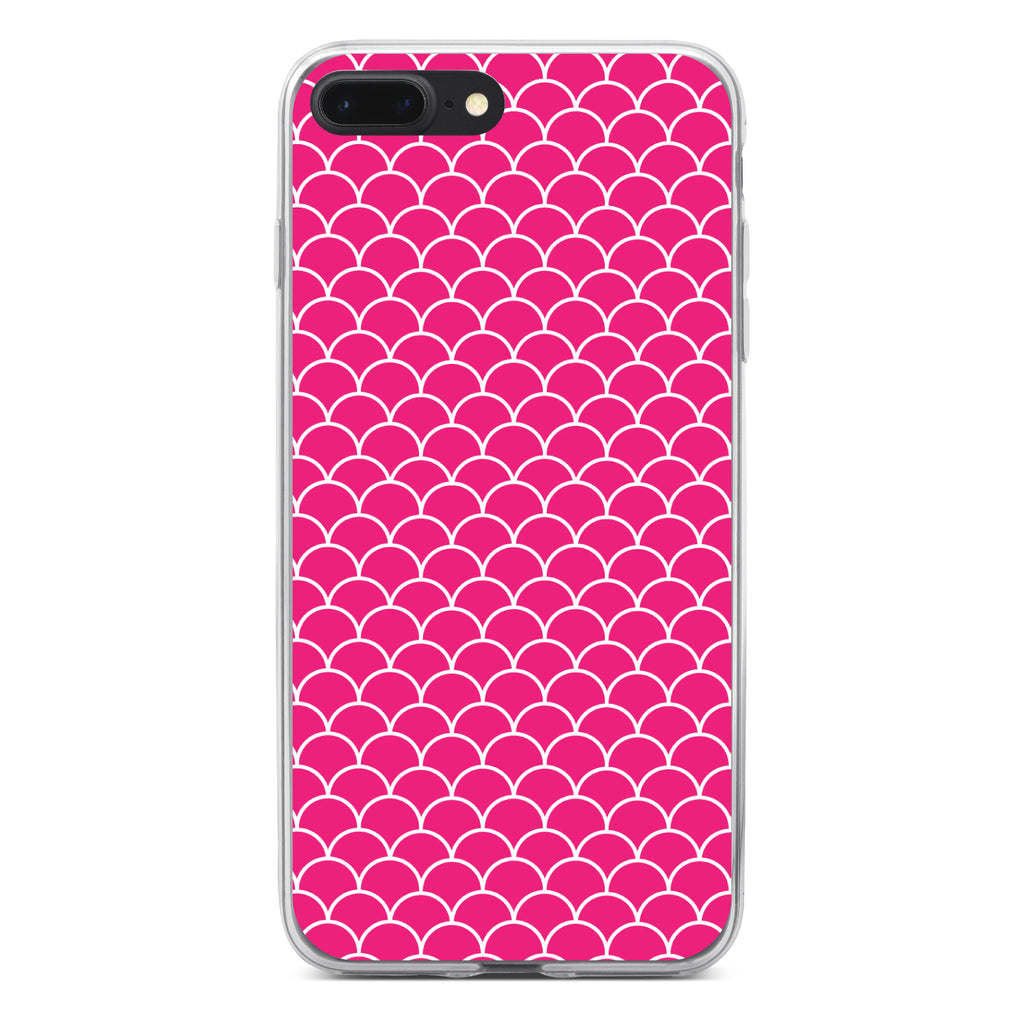 Hot Pink White Scalloped Pattern Clear Shockproof iPhone Case, view 6