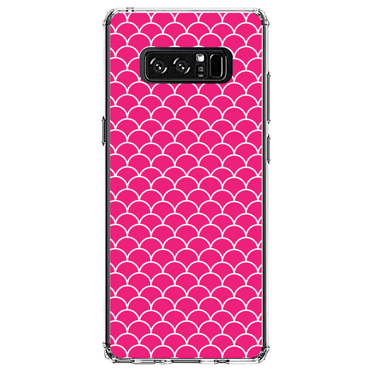 Hot Pink White Scalloped Pattern Clear Shockproof iPhone Case, view 12
