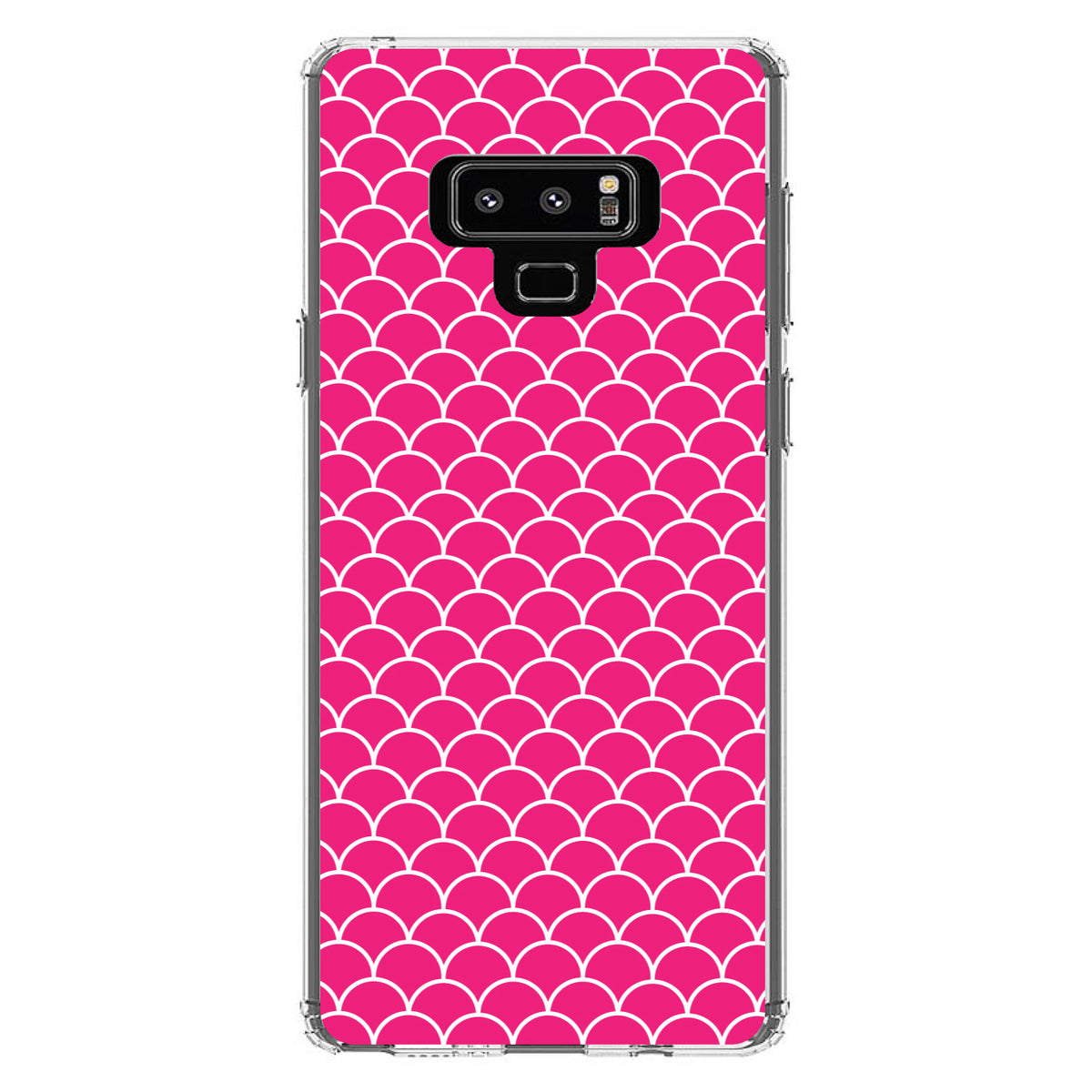 Hot Pink White Scalloped Pattern Clear Shockproof iPhone Case, view 11