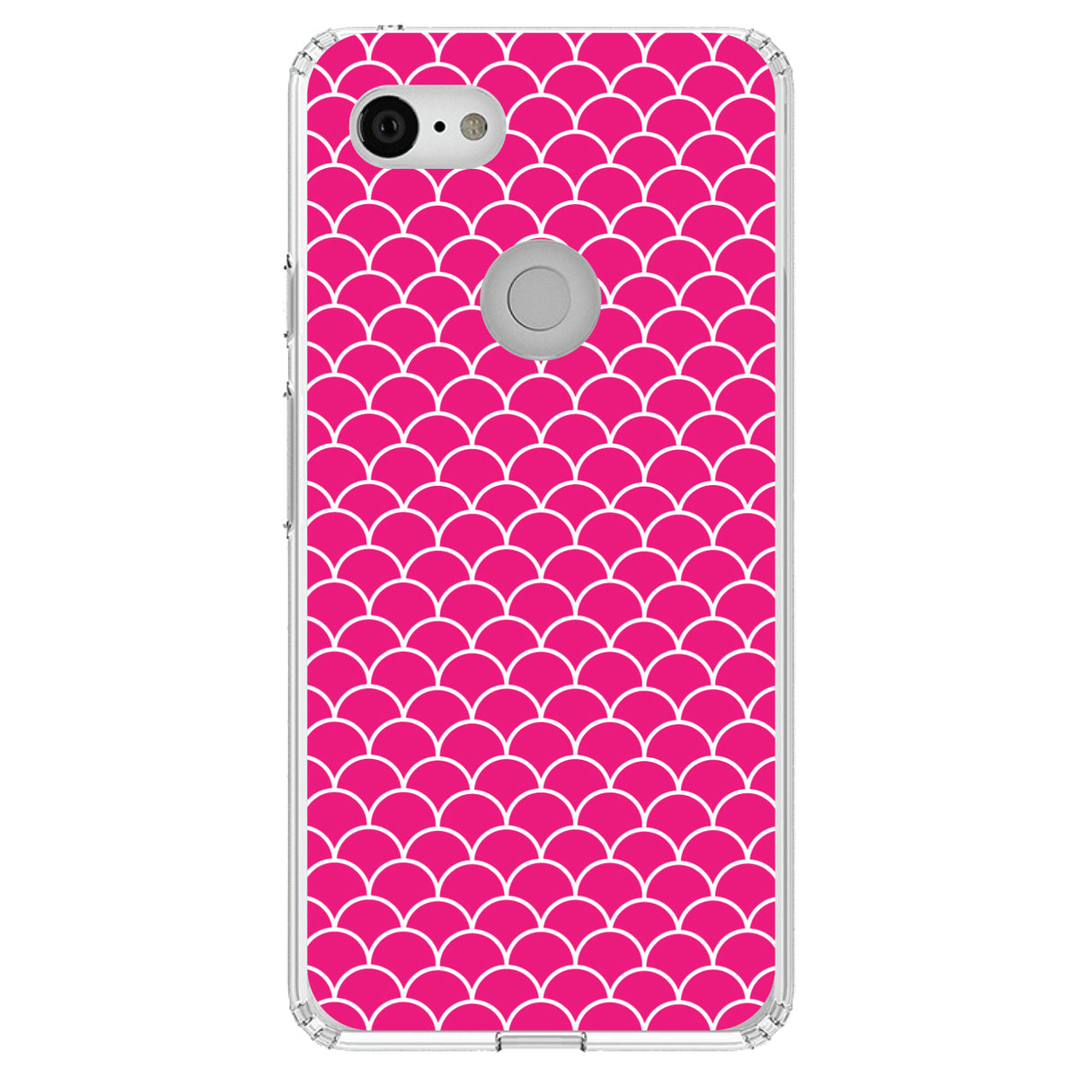 Hot Pink White Scalloped Pattern Clear Shockproof iPhone Case, view 22