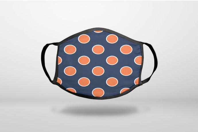 Navy Orange White Polka Dots - 3-Ply Reusable Soft Face Mask Covering, Unisex, Cotton Inner Layer