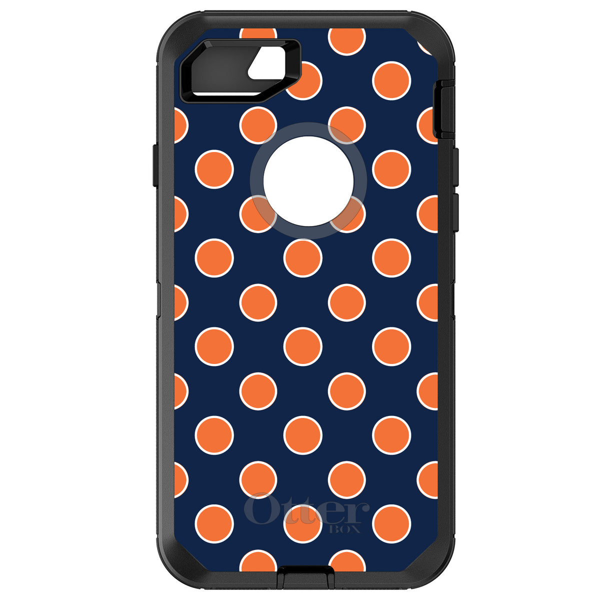 Navy Orange White Polka Dots OtterBox Defender Case for iPhone & Galaxy