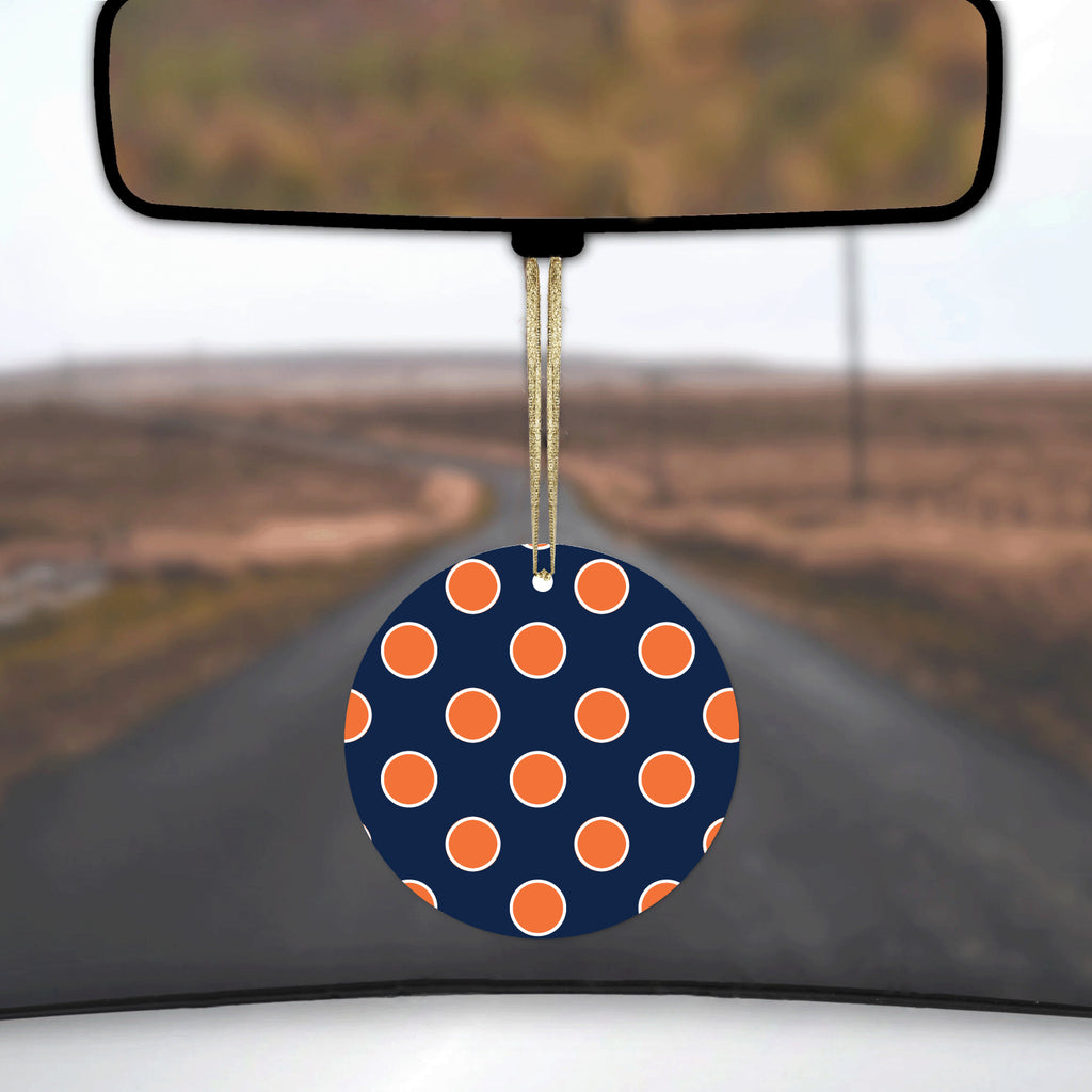 Navy Orange White Polka Dots Ceramic Ornament, view 3