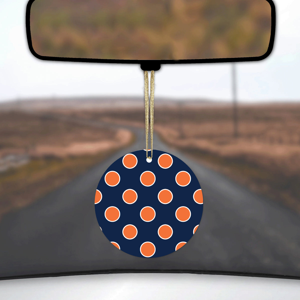Navy Orange White Polka Dots Ceramic Ornament, view 3
