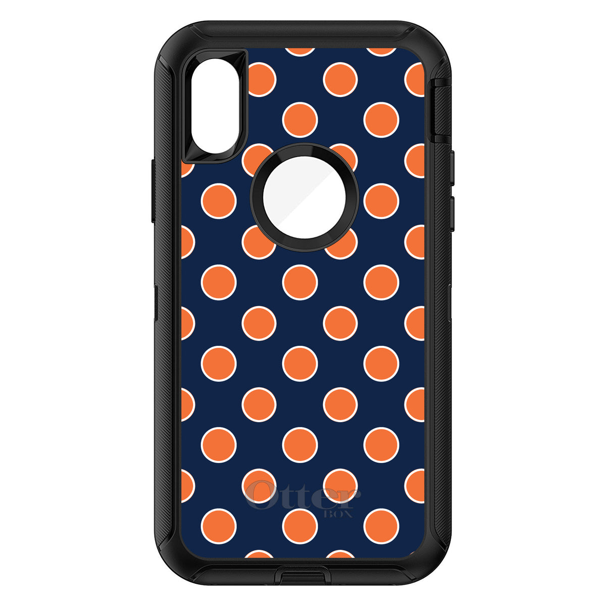 Navy Orange White Polka Dots OtterBox Defender Case for iPhone & Galaxy, view 3