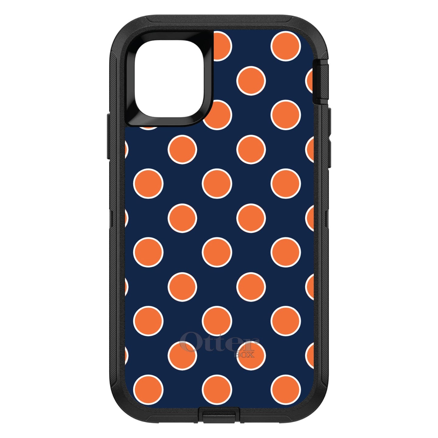 DistinctInk™ OtterBox Defender Series Case for Apple iPhone / Samsung Galaxy / Google Pixel - Navy Orange White Polka Dots