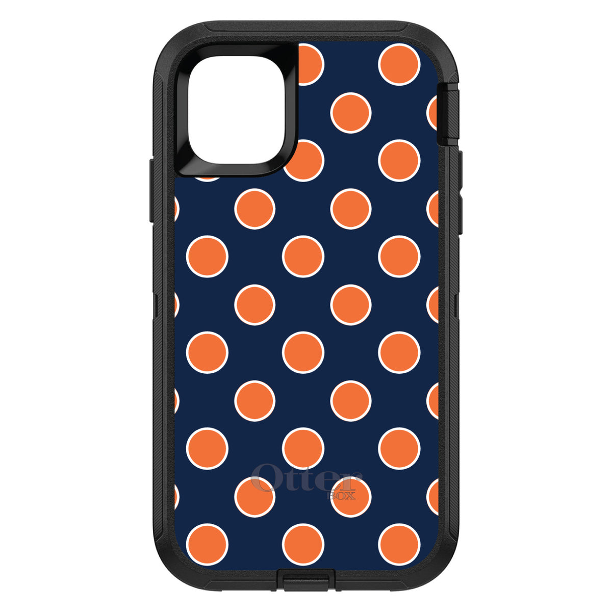 Navy Orange White Polka Dots OtterBox Defender Case for iPhone & Galaxy, view 2