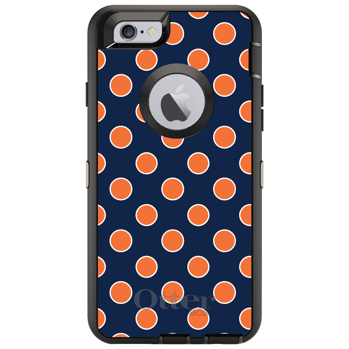 Navy Orange White Polka Dots OtterBox Defender Case for iPhone & Galaxy, view 4