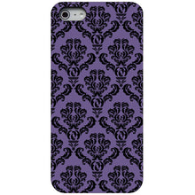 DistinctInk® Hard Plastic Snap-On Case for Apple iPhone or Samsung Galaxy - Purple Black Damask Floral