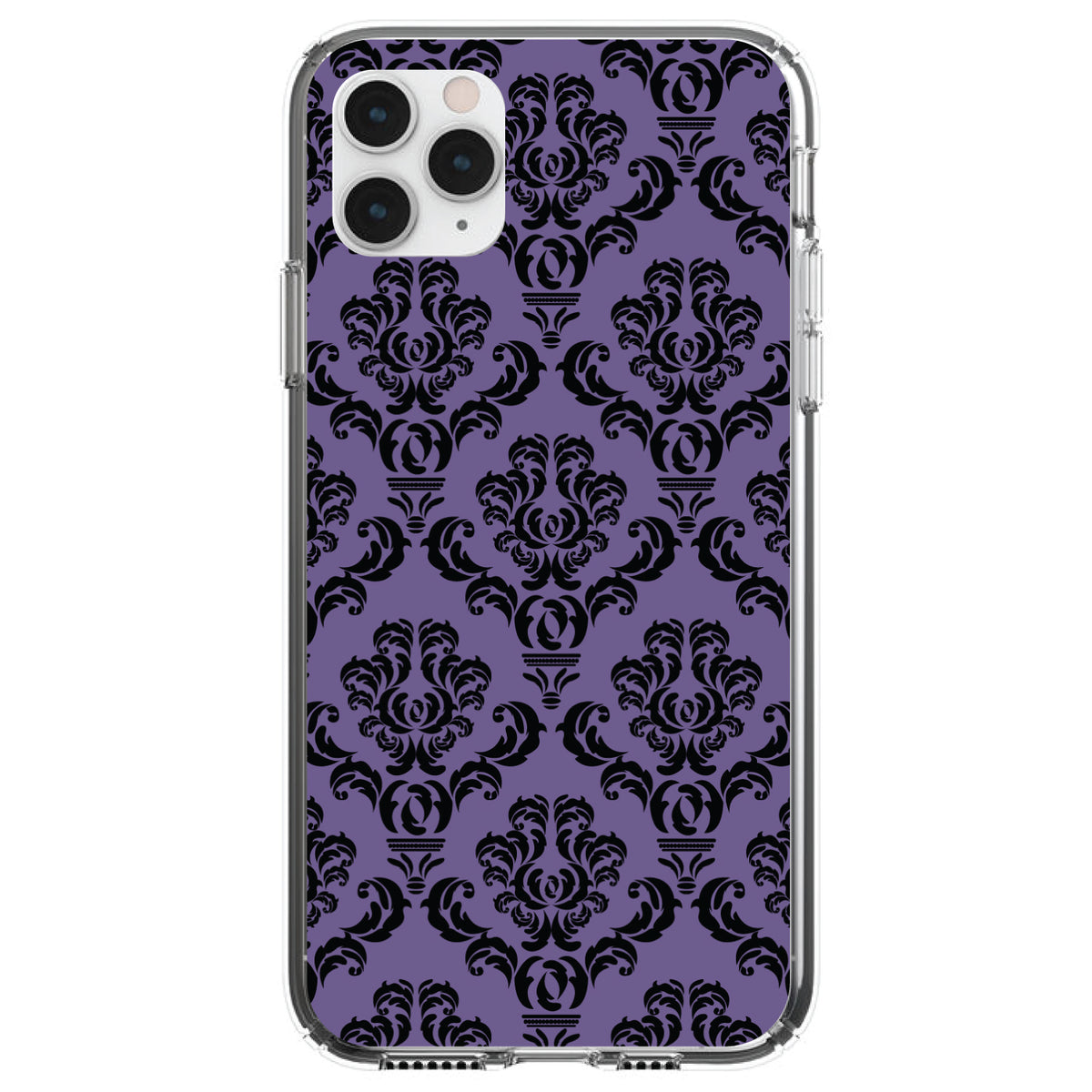 Purple Black Damask Floral Clear Shockproof iPhone Case