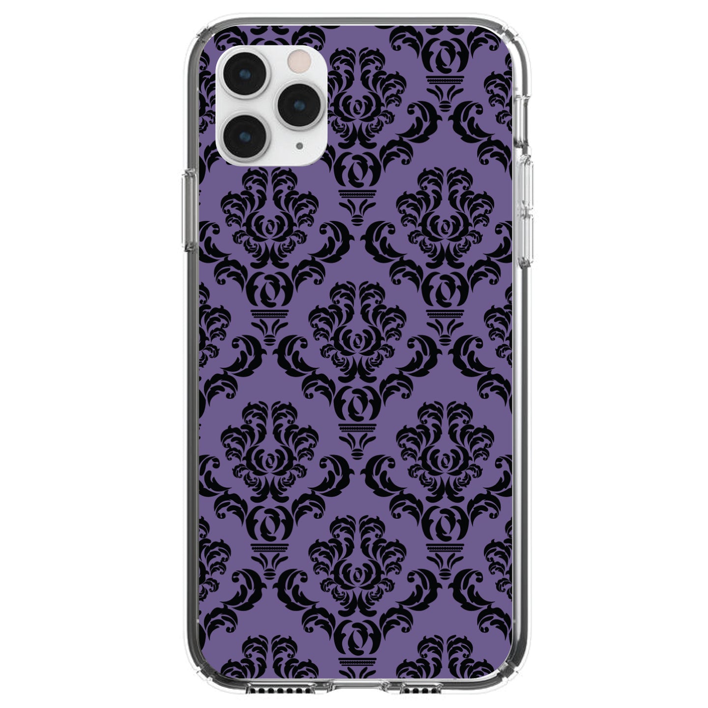 DistinctInk® Clear Shockproof Hybrid Case for Apple iPhone / Samsung Galaxy / Google Pixel - Purple Black Damask Floral
