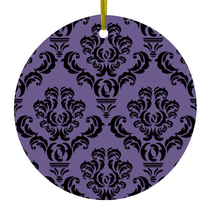 Purple Black Damask Floral Ceramic Ornament